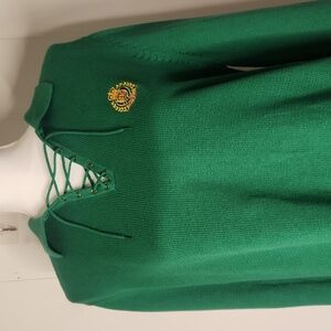 Vintage LRL Vibrante Green Lace-Up Neckline Sweater With Cresent Logo